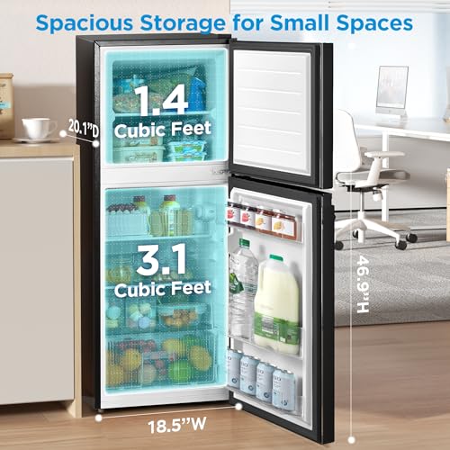 Image of Midea MERM45S3ABB 4.5 Cu.ft Mini Fridge with Freezer,with Internal Light, Adjustable Thermostat, Reversible Door, Low Noise for Dorm, Office, Bedroom Black