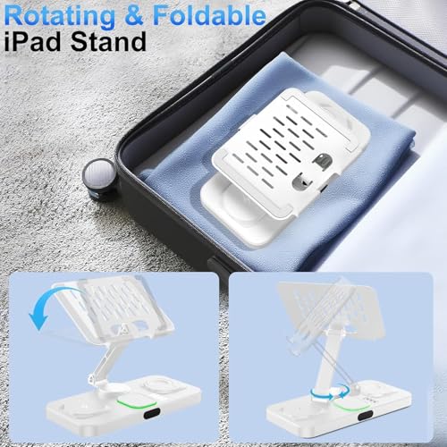 Image of Wireless Charger for Apple Multiple Devices, Charging Station with Clock &7 Color Ambient Light, Foldable Rotate Stand for iPad, for iPhone16 /15 /14, for Apple Watch10 /9 AirPods4 (Adapter Not Included)