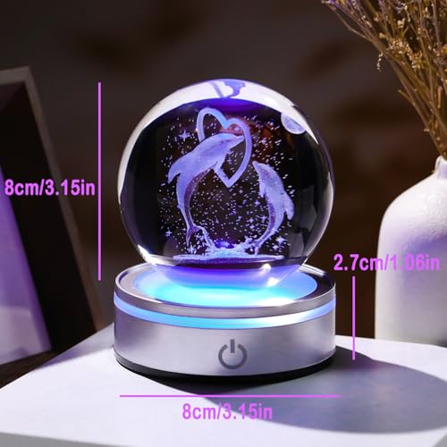 Arikyrist Crystal 3D Dolphins 3.15In Ball Figurine Gifts For Women, Collectible Glass Animal Art For Room With Led Light Base Keepsakes For Dolphin Lovers Home Decor Paperweight thumb #1