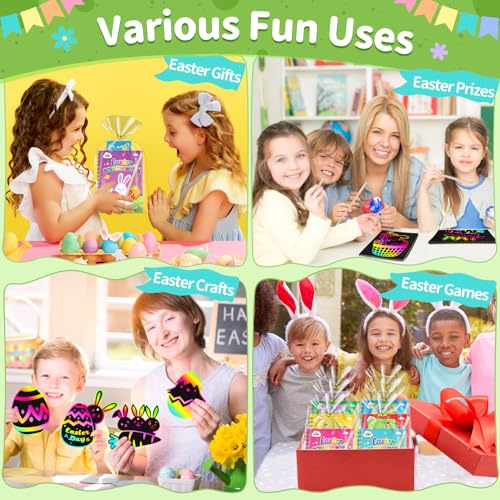 ZMLM Easter Classroom Gifts For Students: 24 Pack Scratch Rainbow Art Notebook Paper, Party Favors For Kids 4-8, Birthday Goodie Bags Stuffers, Student Prizes From Teacher, Kindergarten Toy - Image 4