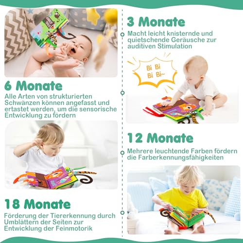 beiens Baby Spielzeug 6 Monate,Babybuch stoffbuch fühlbuch knisterbuch Bilderbuch Stoffbücher Kinderwagen Neugeborene Spielzeug ab 0 3 6 Monate, Baby Bücher Quiet Book Geschenk für Jungen Mädchen