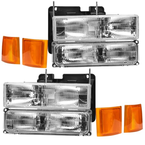 Aresparts Pair Kit Headlights Assembly For 1994 1995 1996 1997 1998 1999 OBS Chevy Silverado OBS C/K Series 1500/2500/3500,94-98 Tahoe/Suburban Replacement Headlamp With Bumper Light