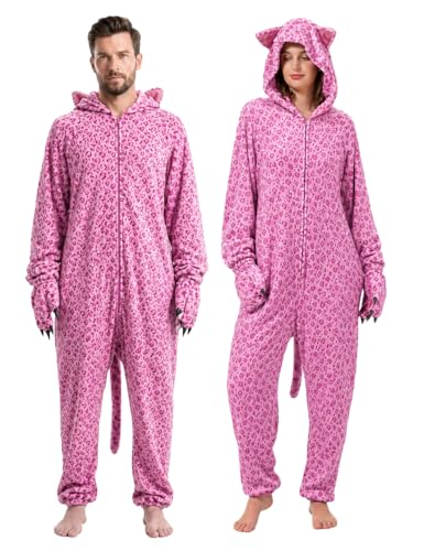 YuDanae Unisex Adult Leopard Costume Cheetah Onesie Pajamas Animal Cosplay Costume Halloween Onesie Suit for Women and Men Homewear
