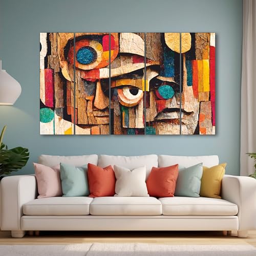 Image of The Castle Decor Abstract Art Multiple Frames Wall Painting for Living Room, Bedroom, and Hotels - Wooden Framed Digital Artwork (Multi Color - Design 2, 27x48 Inch)