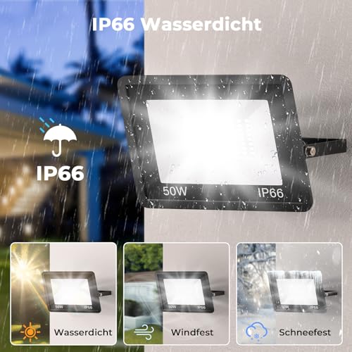 LED Strahler Außen,50W 5000LM Superhell Spotlight Außenleuchte Flutlichtstrahler (6500k Kaltweiß)… – Ansicht 4