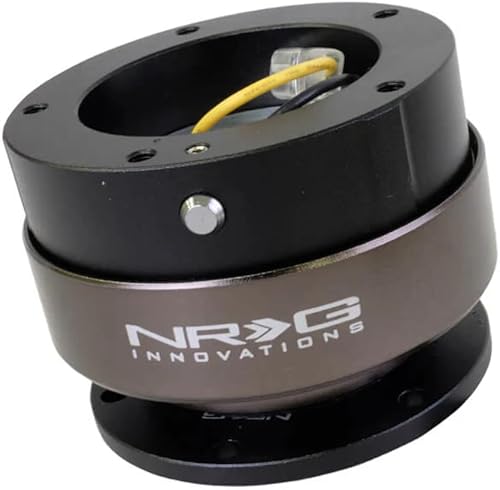 NRG Innovations Gen 2.0 Volante de estilo de carreras con liberación rápida, adaptador de estilo de dos vías de 5 agujeros, cuerpo negro con anillo