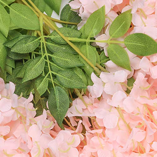 Image of Tia Crafts Polyester Artificial Hanging Flowers for Ceiling Balcony | Wisteria Vine | Home Party Decor Garden Outdoor Office Wall Decoration | Waterproof Washable 3.7Ft /45 Pack of 12 (Baby Pink, 12)
