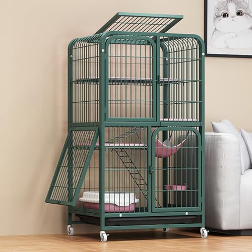 Catio enclos chat extérieur en métal vert durable 4 étages spacieux