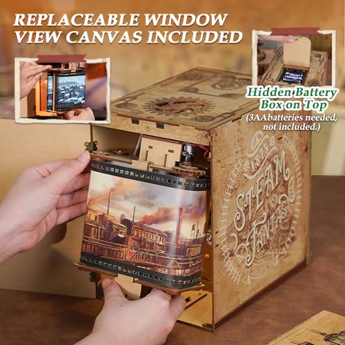 Image of Tonecheer DIY Book Nook Kit for Adults, Miniature Infinity Train Cabin Steam Age Vintage Carriage Model, Wooden 3D Puzzle Dollhouse Booknook Decorative Bookend Gifts (Steam Fantasy)