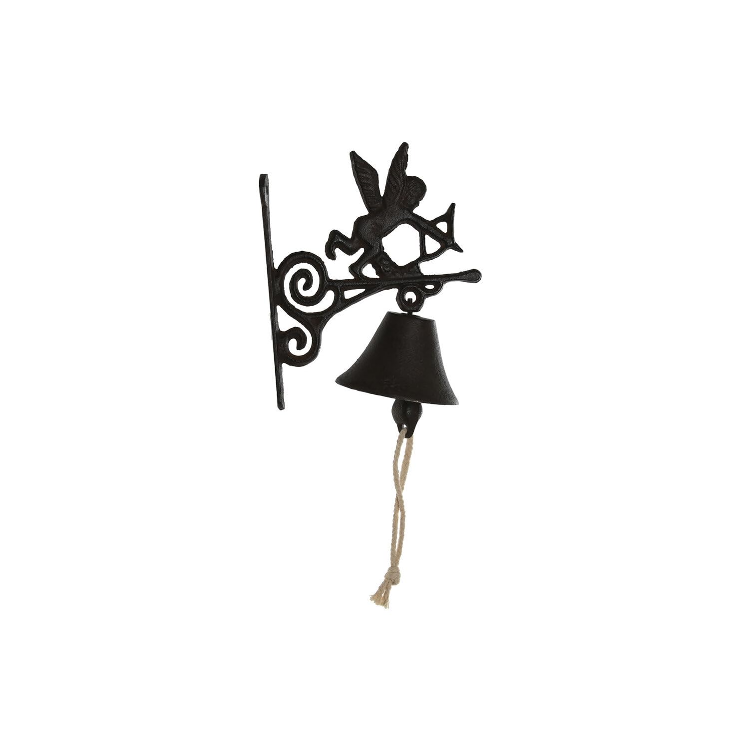 Cloche de porte fonte noire ange 16,5x10x21 sonnette murale jardin