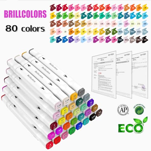 80 Colors Alcohol Markers with Base Dual Tip for Adult and Kids (80 White) - Refillable Drawing Markers for Coloring Sketching Illustration