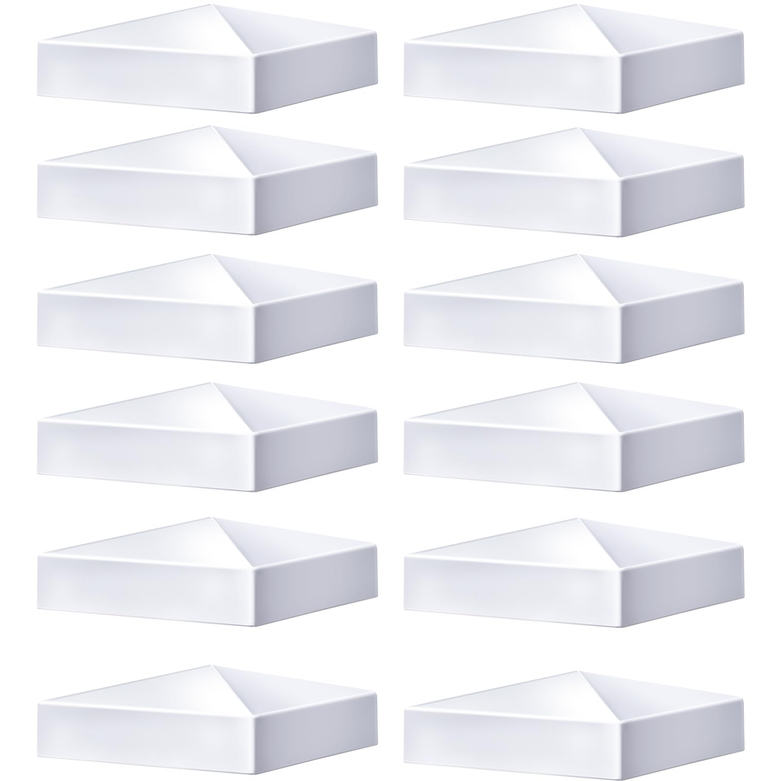 Taiyin 12 Pcs White Vinyl Fence Post Caps Pyramid PVC, 6 x 6 Inch, Classic