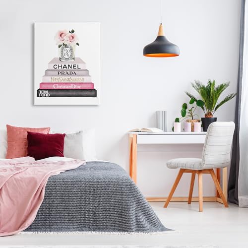 Image of Stupell Industries Book Stack Fashion Candle, 30 x 40 Inch Canvas Wall Art | Stupell Industries . By Amanda Greenwood . Graphic art still life charm . Ready to hang . Made in USA