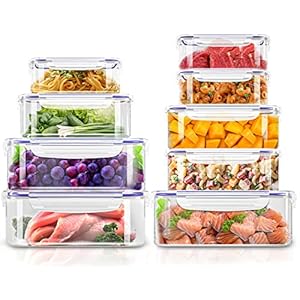 Utopia Kitchen Plastic Food Storage Container Set with Airtight Lids – Pack of 18 (9 Containers & 9 Snap Lids) – Reusable & Leftover Food Lunch Boxes – Leak Proof, Freezer & Microwave Safe