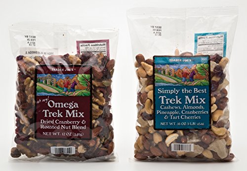Trader Joe's Omega Trek Mix with Fortified Cranberries (12 oz) +Trader Joe's Simply the Best Trek Mix with Cashews, Almonds, Pineapple, Cranberries, and Tart Cherries 16oz. Bundle