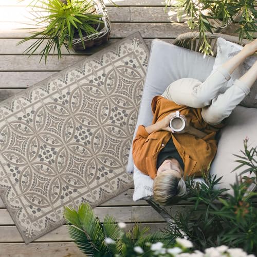 Tapis extérieur vinyle 140x210 cm bohème géométrique rectangle - 3