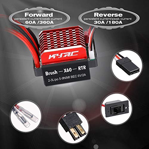 Goolrc 550 21T Brushed Motor With 60A Brushed Esc Electric Speed Controller (Male Plug) Replacement For 1/10 Hsp Hpi Wltoys Kyosho Trx-4 Trx-6 Rc Car Truck #TOP7