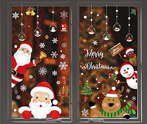 Dproptel Direct Christmas Window Stickers for Glass, Christmas Window Clings Sticker Snowflake Santa Claus Reindeer Decals Electrostatic Window Glass Stickers for Christmas Window Decorations (A)