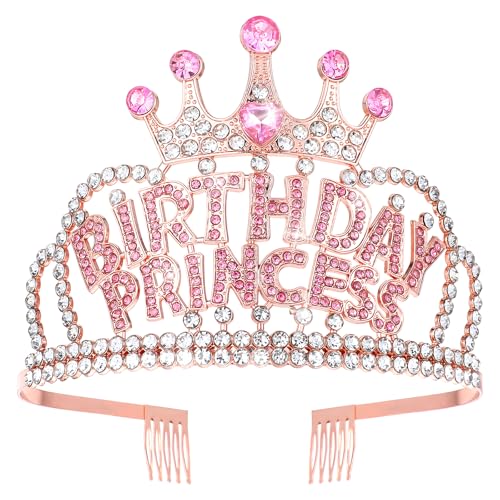 Birthday Prinzessinnen Krone,Geburtstag Kronen Mädchen Stirnband,Krone Damen Tiara,Kristall Strass Geburtstagskrone,Kronprinzessin Party Zubehör für Frauen Mädchen Geburtstag Party Gefälligkeiten Deko