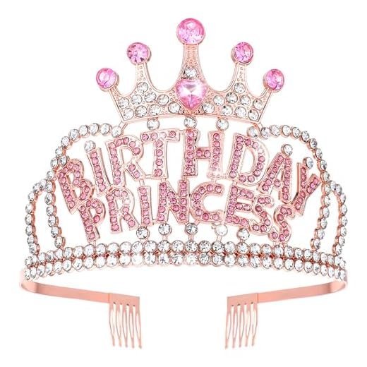 Birthday Prinzessinnen Krone,Geburtstag Kronen Mädchen Stirnband,Krone Damen Tiara,Kristall Strass Geburtstagskrone,Kronprinzessin Party Zubehör für Frauen Mädchen Geburtstag Party Gefälligkeiten Deko