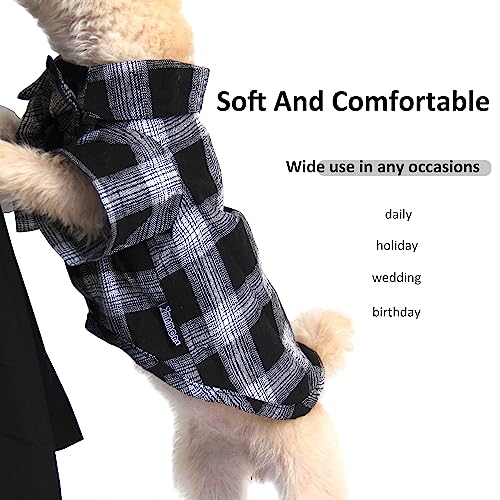 Soft Casual Dog Plaid Shirt,Gentle Dog Western Shirt Pet Clothes, Dog Cotton Shirt With Bow Tie For Wedding,Christmas Costumes (X-Small, White&Black) #TOP6