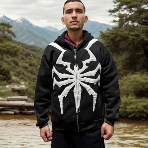 Unisex Gothic Spider Embroidery Hoodie Oversized Zip Up Sweatshirt Streetwear Y2k Dark Academia Jacket Back Graphic2