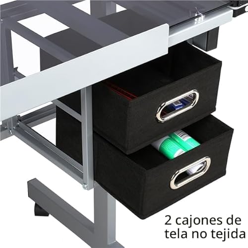 Miniatura 7 de Yaheetech Mesa De Dibujo Inclinable Mesa De Pintura Multifuncional Escritorio Con Tapa De Cristal 104x 60x 80cm Para Arte Estudio Altura Ajustable