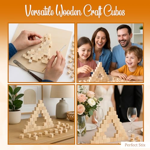Perfect Stix Wooden Craft Cubes, 1 Inch Square Blocks, 100 Count