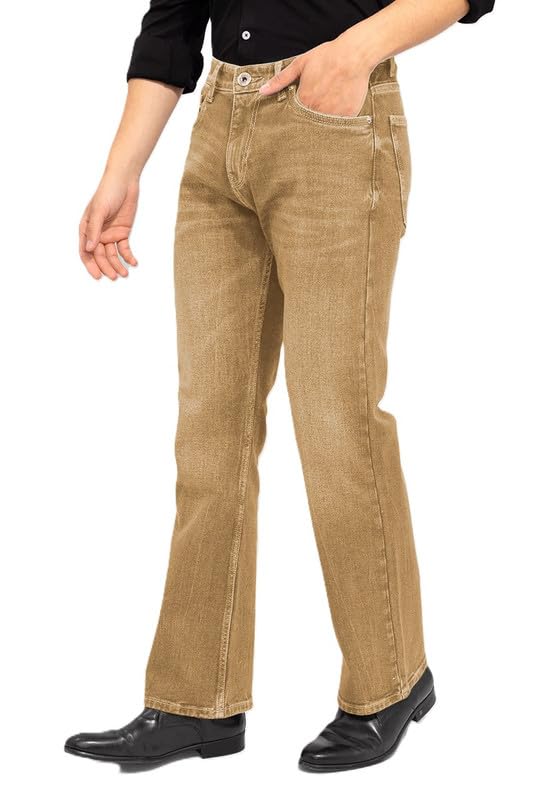 Image of Waltz Men's High Waist Stretchable Boot Cut Wide Leg Flared Casual Denim Bell Bottom Jeans Pants for Men - Comes in Multiple Sizes & Colours (Black, Dark & Light Blue, Grey, White & Khaki) 28 to 40