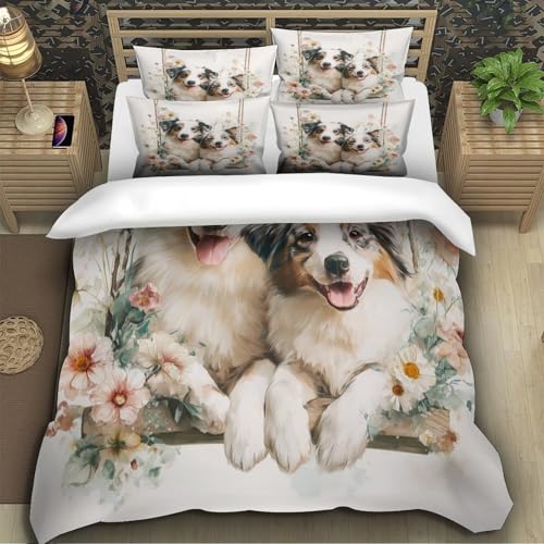 Parure de lit chien mignon microfibre king 220x240 cm