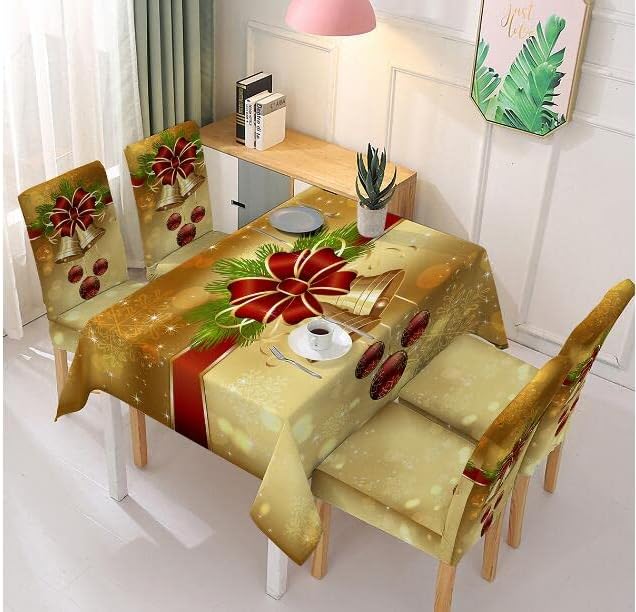 Miniatura 2 de Juego de 6 fundas para sillas de comedor de Navidad, con lazo para campana, elásticas, extraíbles y lavables, de elastano, fundas de asiento para