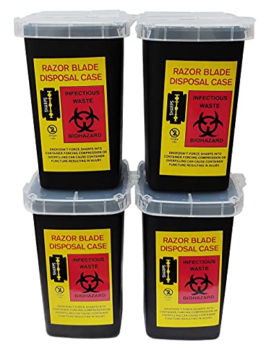 4-Pack Sharps Container for Home Use and Professional 1 Quart,Biohazard Needle and Syringe Disposal, Sharps Container for Tattoo Needles(Black)