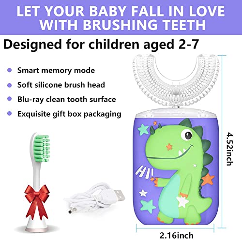 Image of KRX Kids Electric Toothbrush U-Shaped Ultrasonic Automatic Toothbrush With 2 Brush Heads Six Cleaning Modes(Green)