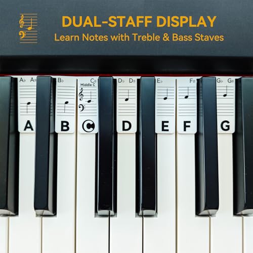 Image of BEATBIT Piano Notes Guide for Beginner, Removable Piano Keyboard Note Labels for Learning, 88-Key Full Size, Made of Silicone, No Need Stickers, Reusable and Comes with Box (Classic Black Pro)