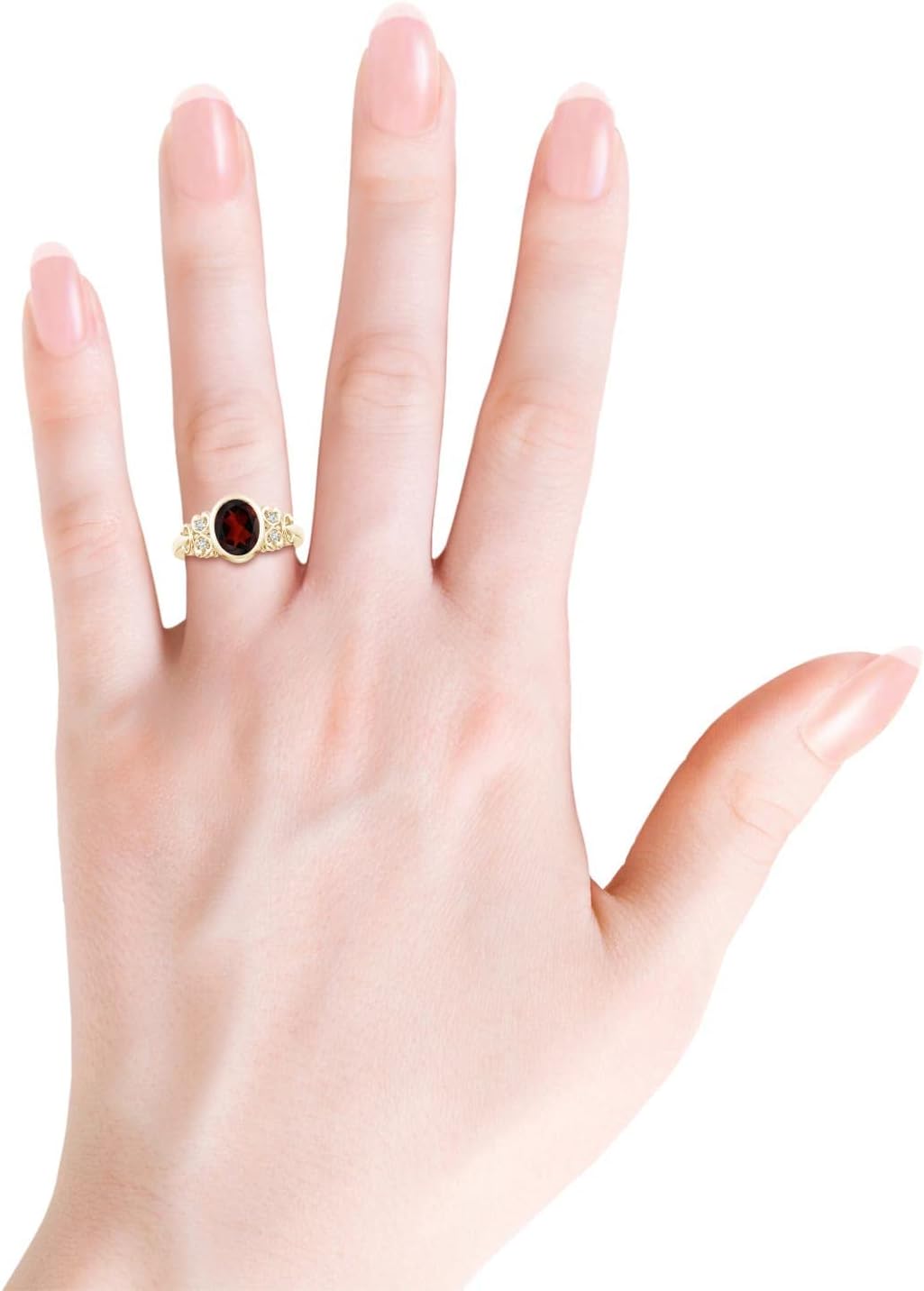 Angara Bezel-Set Oval Garnet Ring with Diamonds in 14K Solid Gold/Platinum | Natural Vintage Style Garnet Ring for Women | January Birthday, Anniversary, Gemstone Jewelry Gift