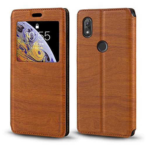 Coque à Rabat en Cuir PU avec Fenêtre Visible et Aimant Invisible Compatible avec Wiko View 2, Étui Intelligent à Affichage Clair (Marron)