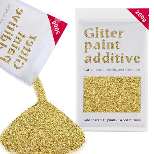 TORC Gold Glitter Paint Additive - Multi-Size Glitter Powder for Acrylic Paint Walls Wood Furniture & Crafts (200g/7oz) - Interior/Exterior Use on All Finishes