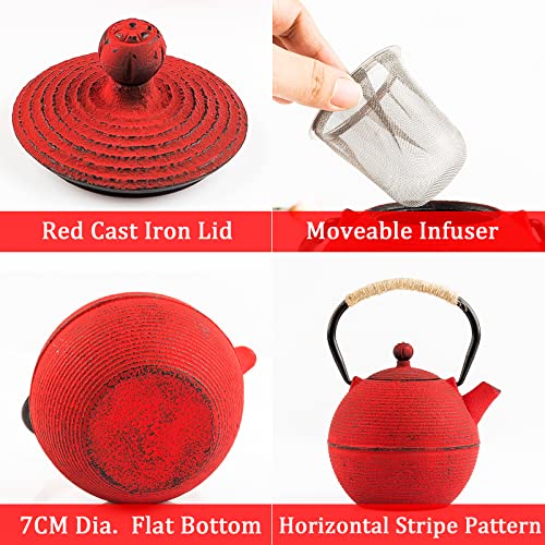 Tea Kettle, Chinese Red Cast Iron Teapot With Stainless Steel Infuser Stovetop Safe, Durable Small Teapot Coated With Enameled Interior(700Ml) #TOP2