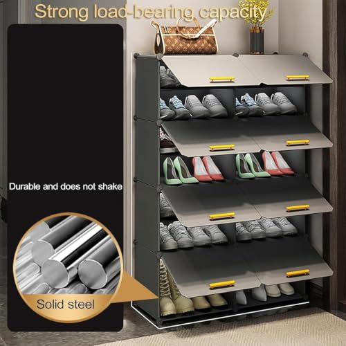 Image of Plastic Shoe Rack for Home with Door | 12-Shelf DIY Shoe Cabinet Organiser | Stores 24 Pairs | Foldable & Waterproof Shoe Stand for Entryway, Bedroom