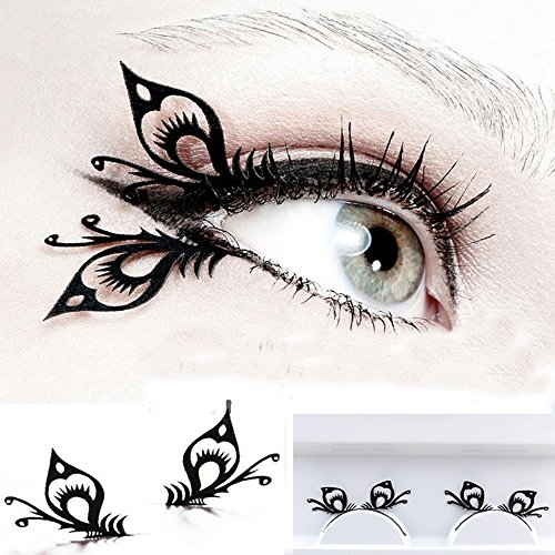 Miya Fantastiques cils artificiels faits à la main, faux cils en plumes, décoration attrayante pour fête, carnaval, scène, Halloween (blanc noir)