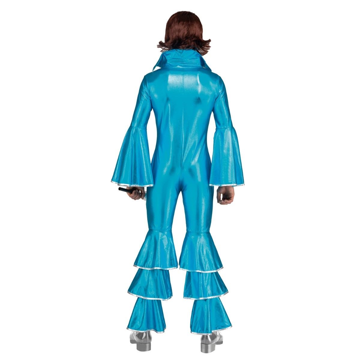 My Other Me - Disfraz Disco Hombre. Incluye mono azul brillante con mangas y pantalones acampanados decorados con volantes y ribetes y detalles en plateado. Brilla con estilo.