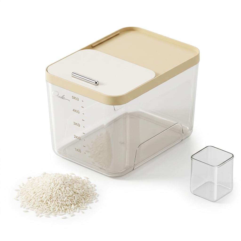 Yunmeryker 5kg Airtight Rice Storage Container with Measuring Cup