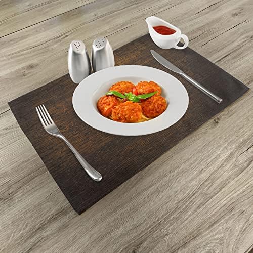 ABAKUHAUS Wooden Place Mats Set of 4, Antique Timber Vintage, Washable Fabric Placemats for Dining Room Kitchen Table Decor, Chestnut and Brown