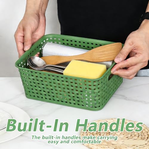Bacs de rangement étanches en plastique tissé vert pour étagère modulable