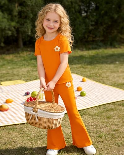 Image of OLMRJKD Kid Toddler Girl Clothes Outfits Short Sleeve Butterfly Top Flared Leg Pants Summer Clothing Set