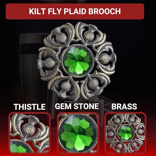 Image of Luxurious Scottish Kilt Fly Plaid Brooch - Premium Thistle Design Adorned with Sparkling Stones, Handcrafted Tartan Sash Pin, Luxurious Accessory for Women's Highland Dress