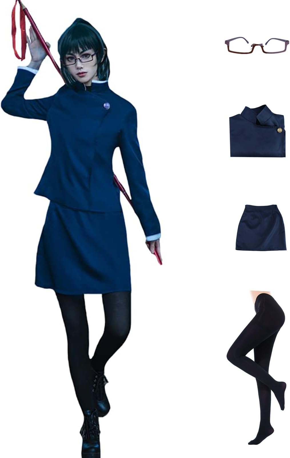 Anime JJK Zenin Cosplay Costume Girls Women Japanese School Uniform Skirt Dress Halloween Outfit with Glasses (blue 01-1,L)