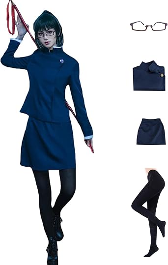 Anime JJK Zenin Cosplay Costume Girls Women Japanese School Uniform Skirt Dress Halloween Outfit with Glasses blue 01-1,L