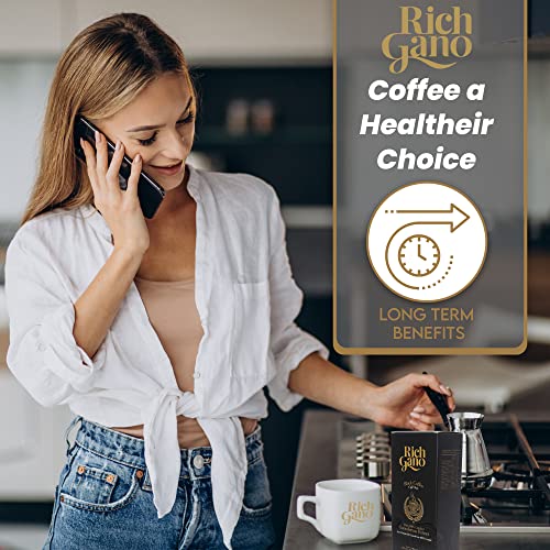 Rich Gano Mushroom Coffee – 210 Sachets Black Coffee With Ganoderma Extract – All Natural Vegan Friendly Instant Coffee Packets – Zero Jitters Immune Support Ganoderma Coffee #TOP4
