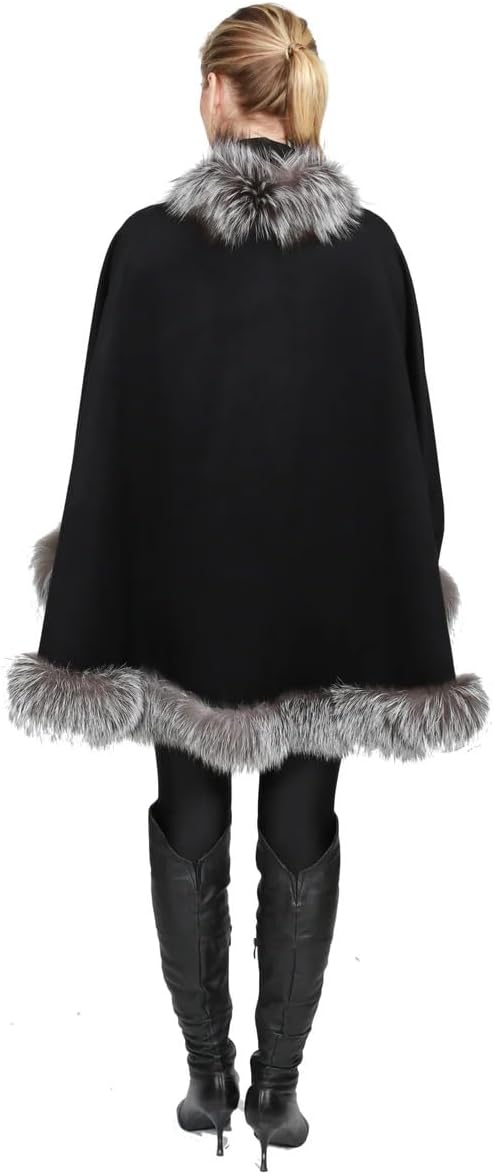 Women’s Cashmere Cape-Fox Fur Trim Cape-Cape Coat-Winter Cashmere Wrap-Coat-Winter Poncho-Ruana-Cloak-Blanket-Capelet-Fur-Fox - Image 3